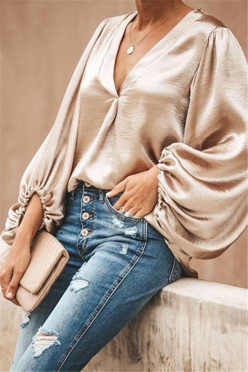 Sophisticated Casual V-neck long sleeve blouse