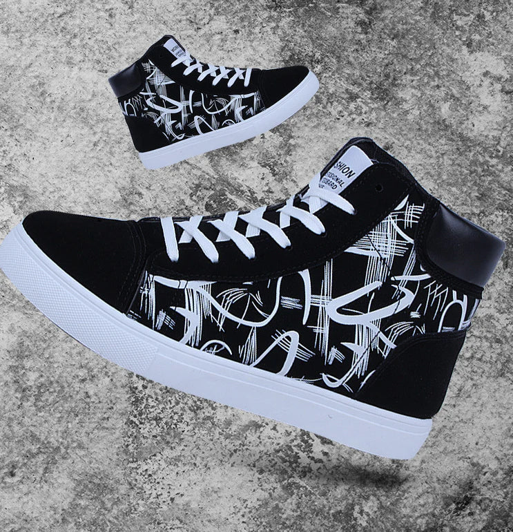 Graffiti high-top canvas shoes