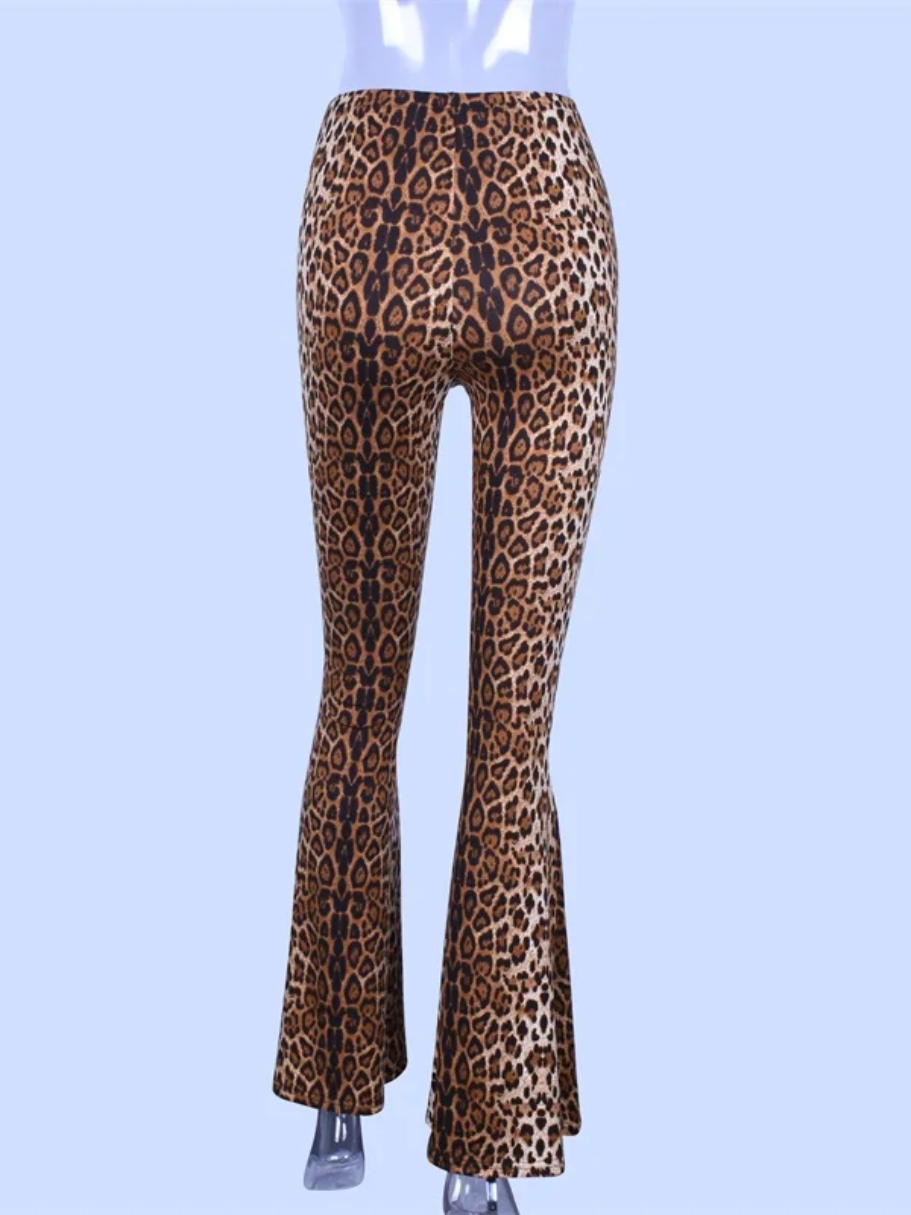 Women's leopard print flared trousers with high waist