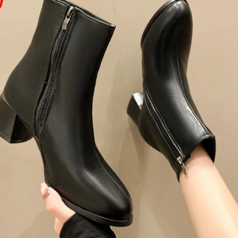 Women's Leather Ankle Boots with Side Zip