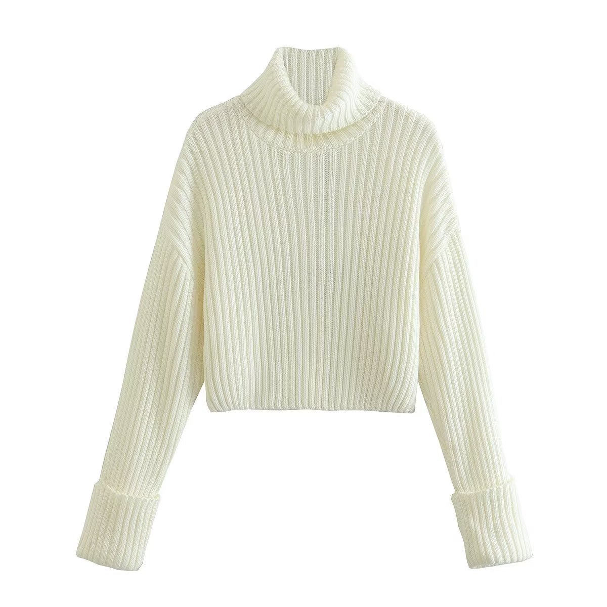 Women - Rib Knit Jumper - Elegant High Collar Design - Cozy Winter Sweater