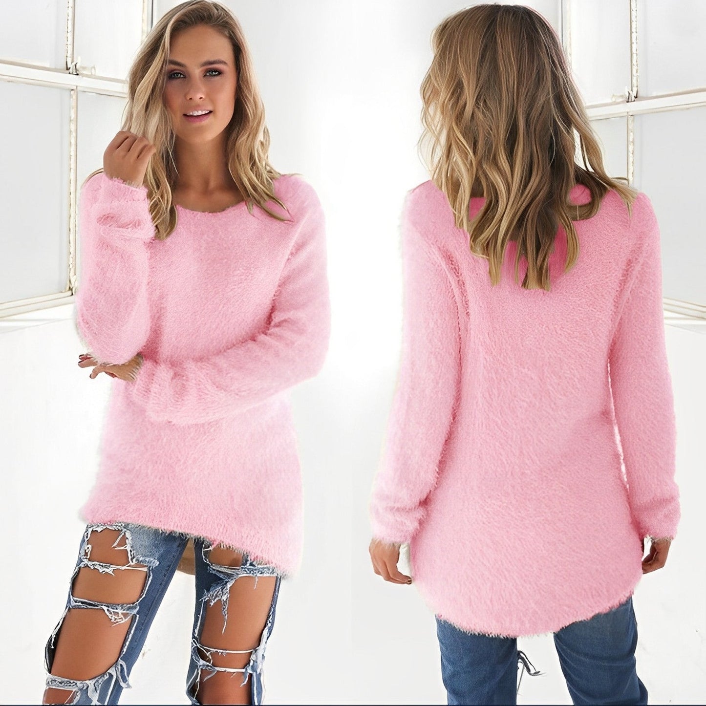 Women - Fluffy Jumper - Cozy Knit Sweater - Casual Warm Fashion Essential