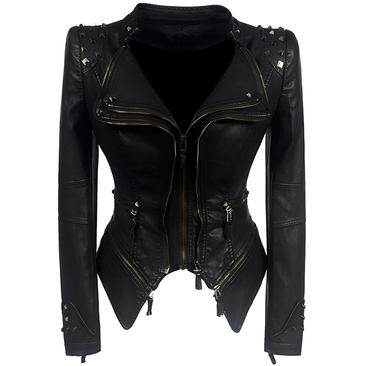 Women - Leather Jacket - Figure-Hugging Chic Style - Trendy Leather Outerwear for Fashionable Women