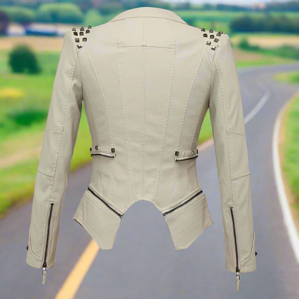 Women - Leather Jacket - Figure-Hugging Chic Style - Trendy Leather Outerwear for Fashionable Women