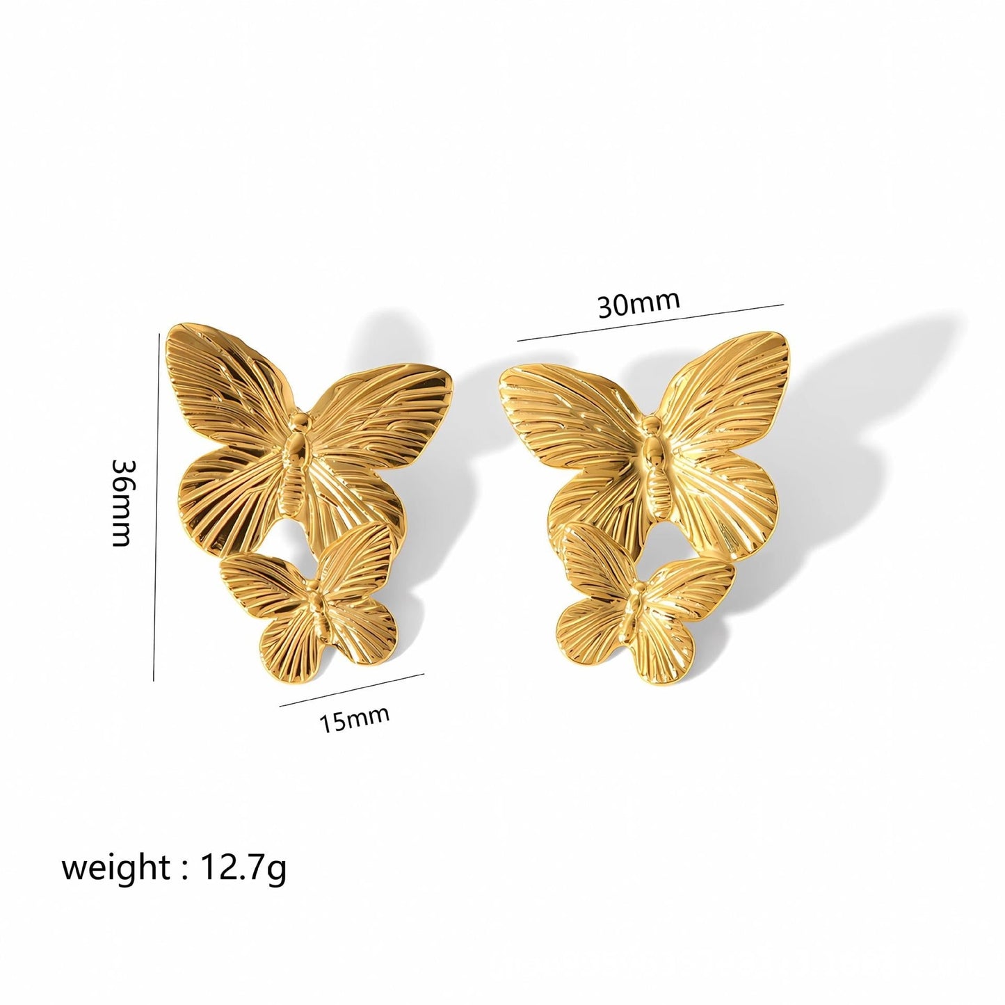 Women's - Stainless Steel Stud Earrings - Butterfly & Flower Motif - Elegant Jewelry for Everyday Elegance