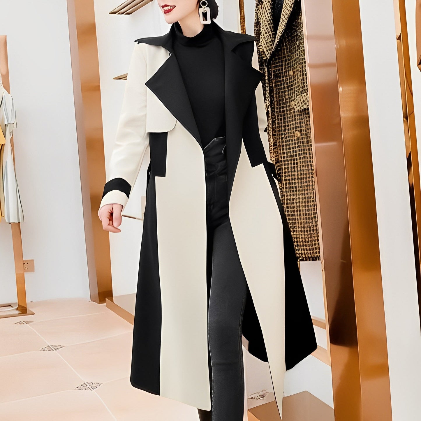 Women - Trench Coat - Elegant Design with Belt - Stylish All-Season Outerwear