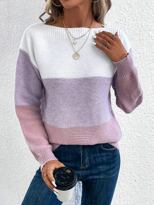 Women - Knitted Jumper - Elegant Tricolour Design - Stylish Knitwear for Every Occasion