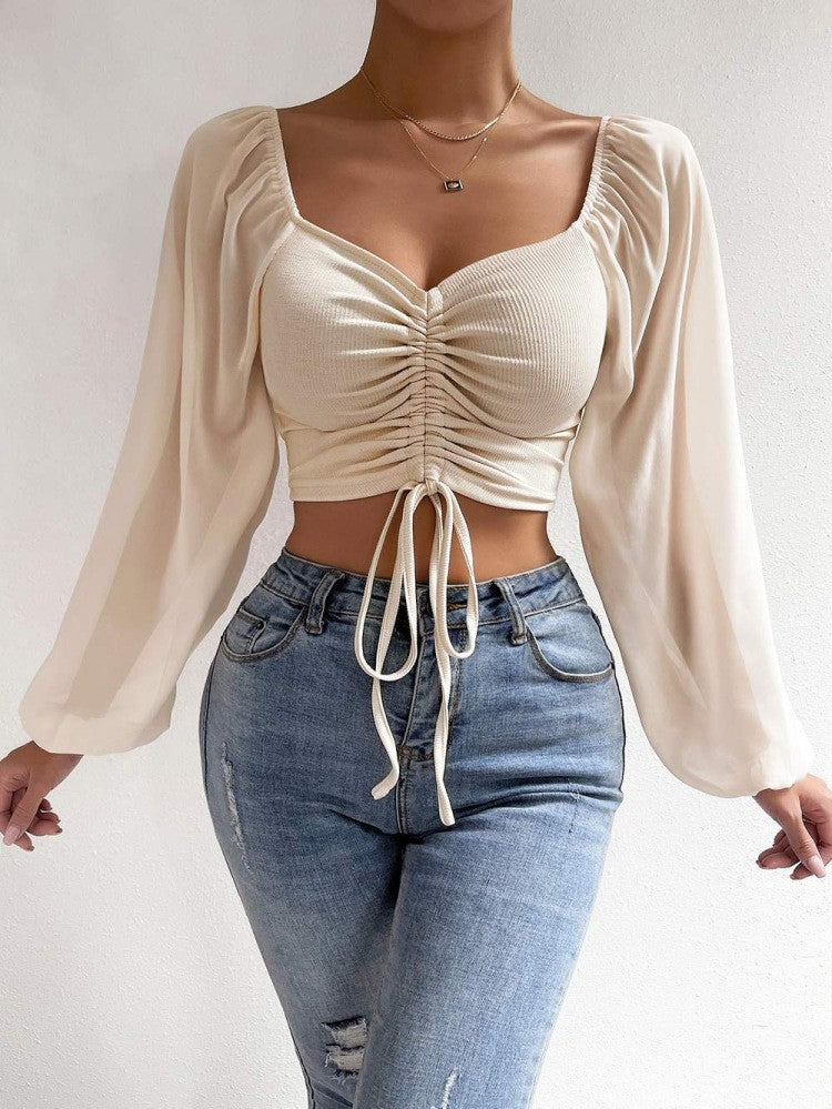 Off-the-shoulder long-sleeved blouse