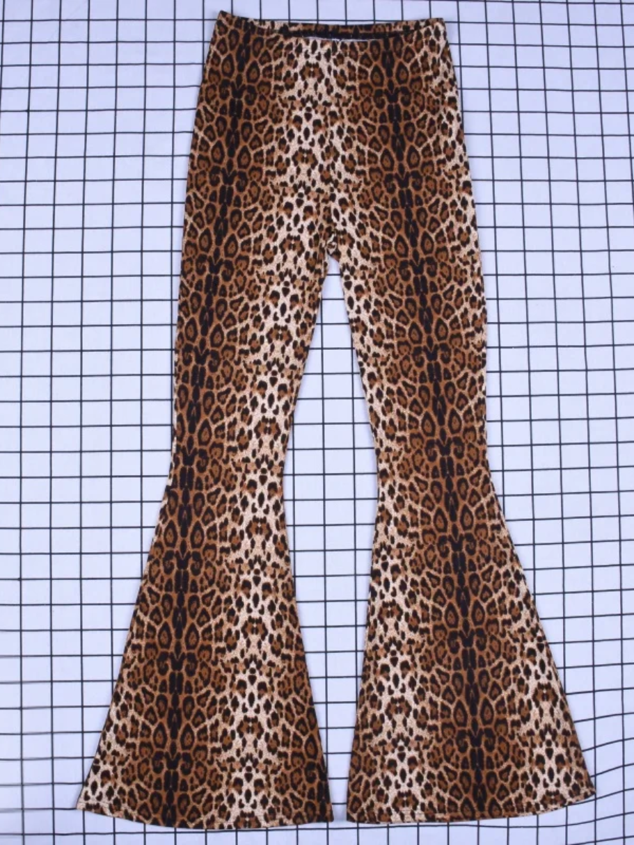 Women's leopard print flared trousers with high waist