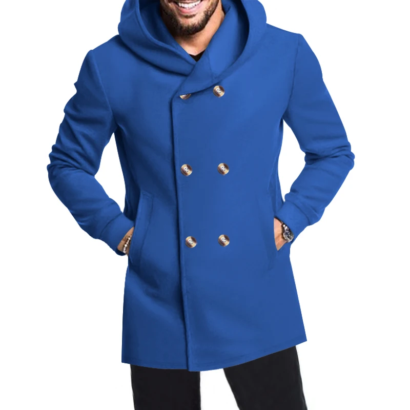 Double-buttoned coat with hood