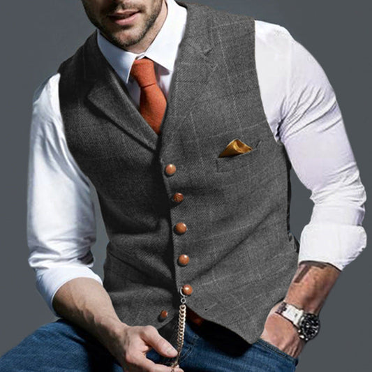 Sleeveless men's waistcoat with classic turn-up sleeves