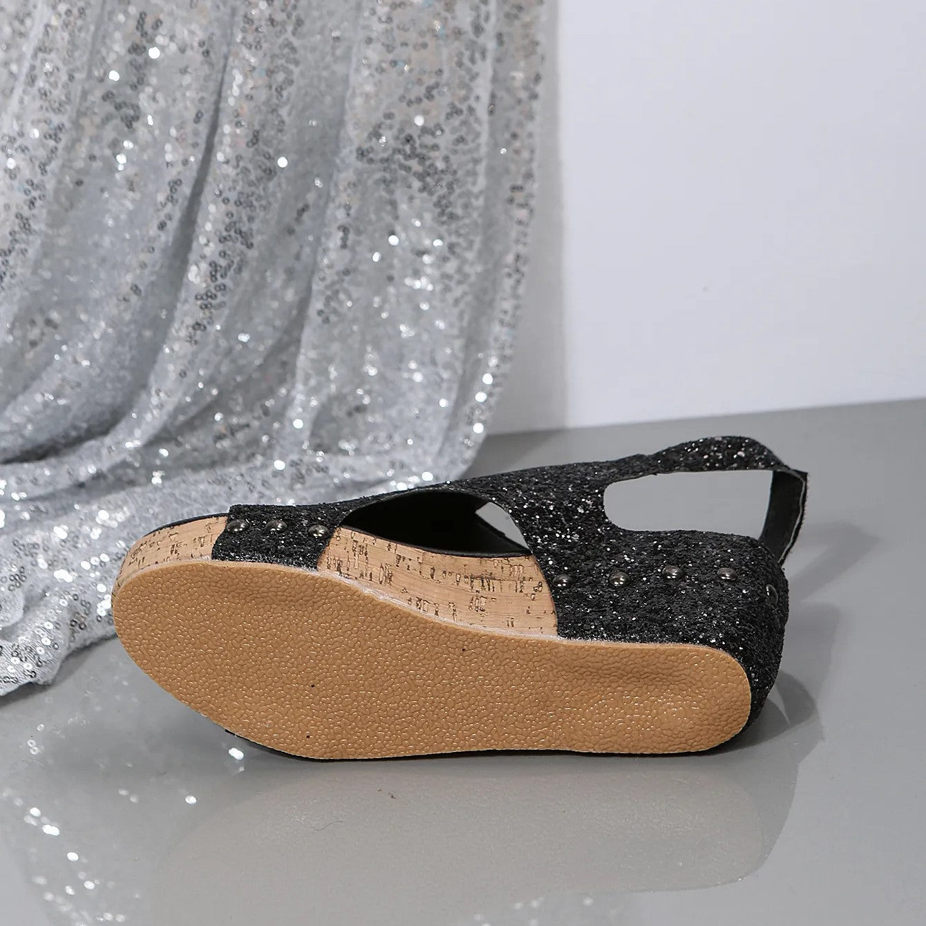 Sequined wedge Roman sandals