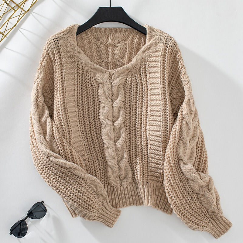 Women - Jumper - Cable Knit Pattern with Wide Sleeves - Cozy and Stylish Knitwear