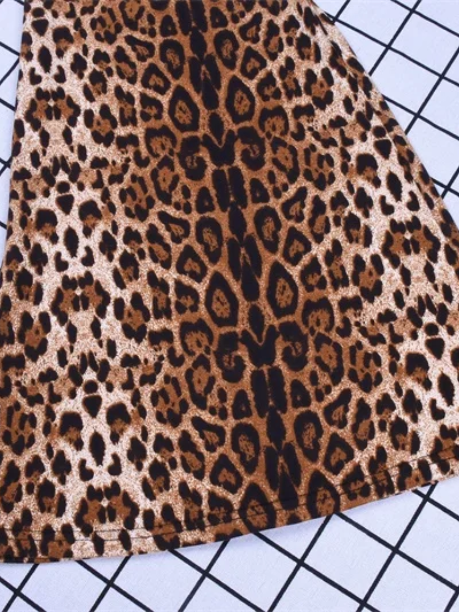 Women's leopard print flared trousers with high waist