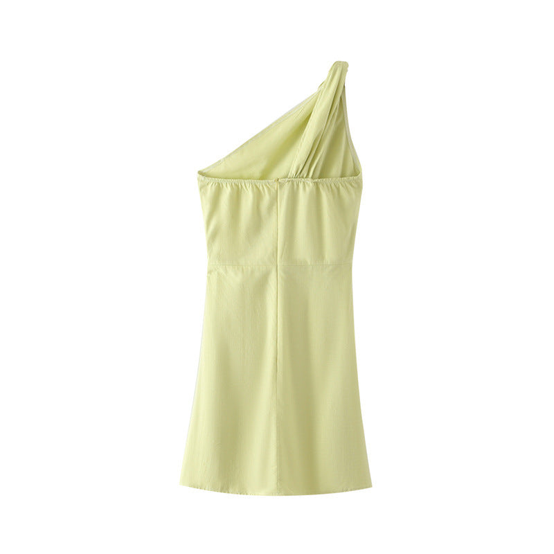 Asymmetric one-shoulder dress with tie-up crossover shoulders