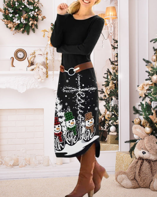 Women - Christmas Print Dress - Simple Style - Festive Holiday Fashion