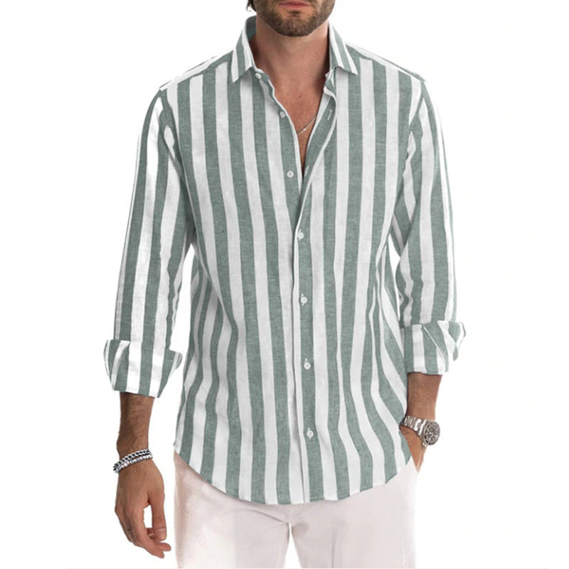 Long-sleeved men's shirt with striped lapel