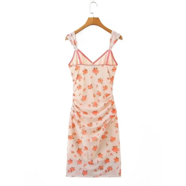 Gathered slip dress with delicate floral pattern