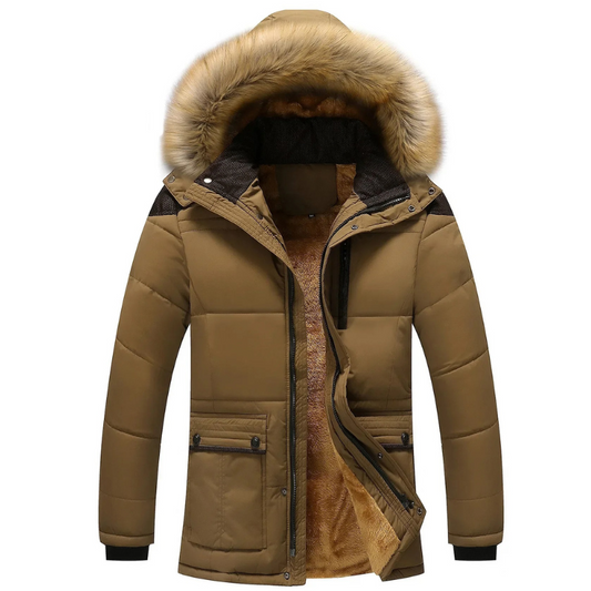 Men's water-repellent parka jacket with fleece lining