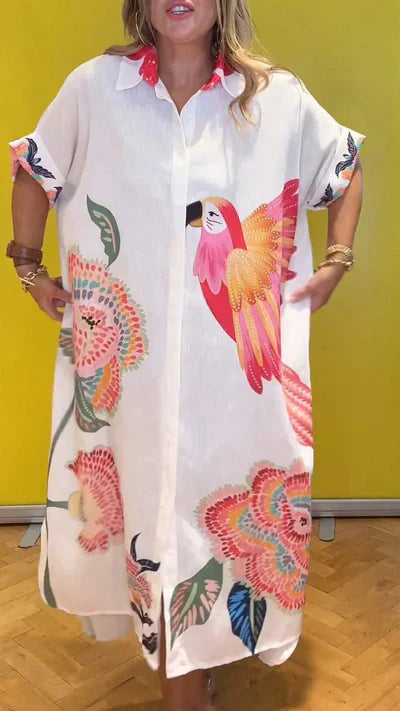 Dress with parrot print