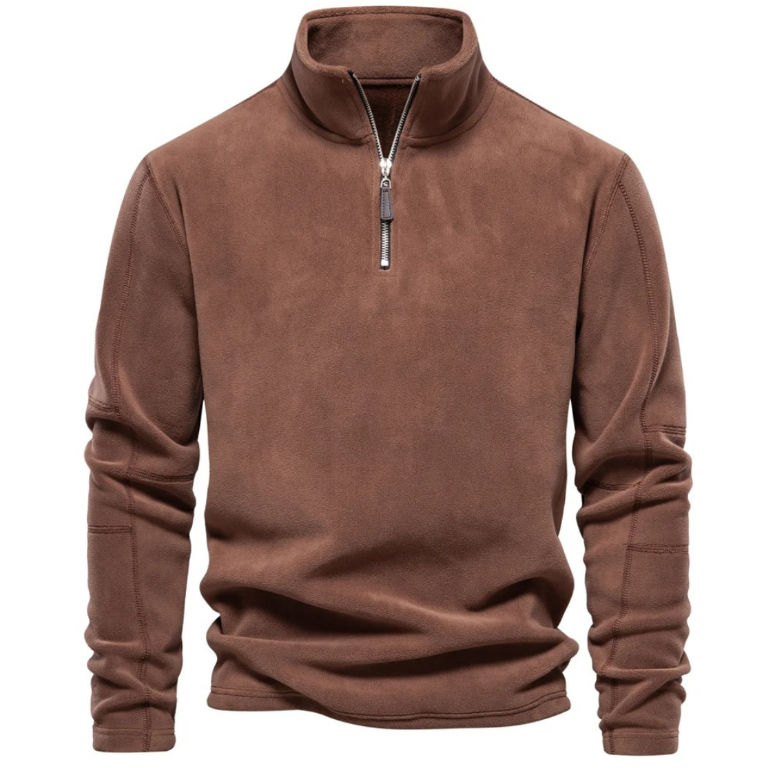 Fleece pullover with zip and stand-up collar