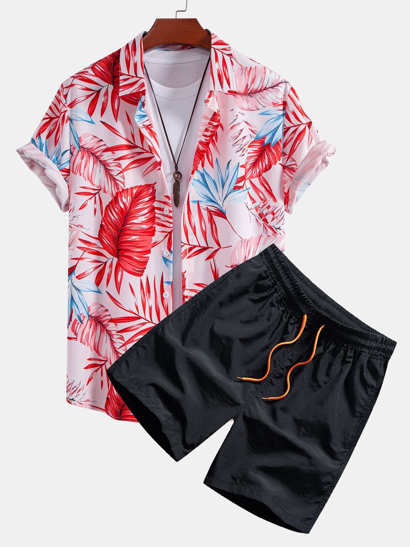 Tropical Print Button Up Shirt & Swim Shorts