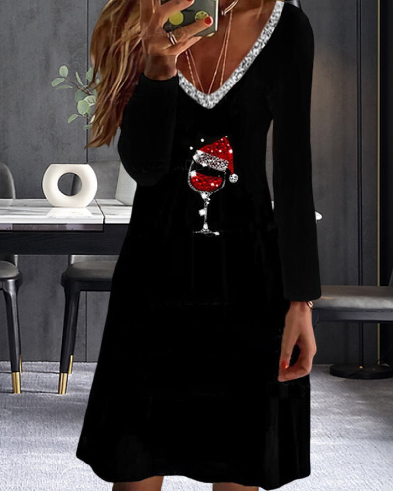 Women - Christmas Dress - Black - Elegant Wine and Dine Style for Festive Celebrations