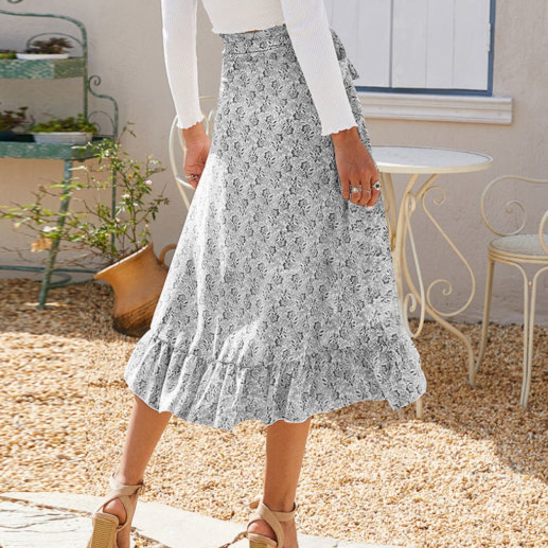 Flowing midi skirt with lace overlay