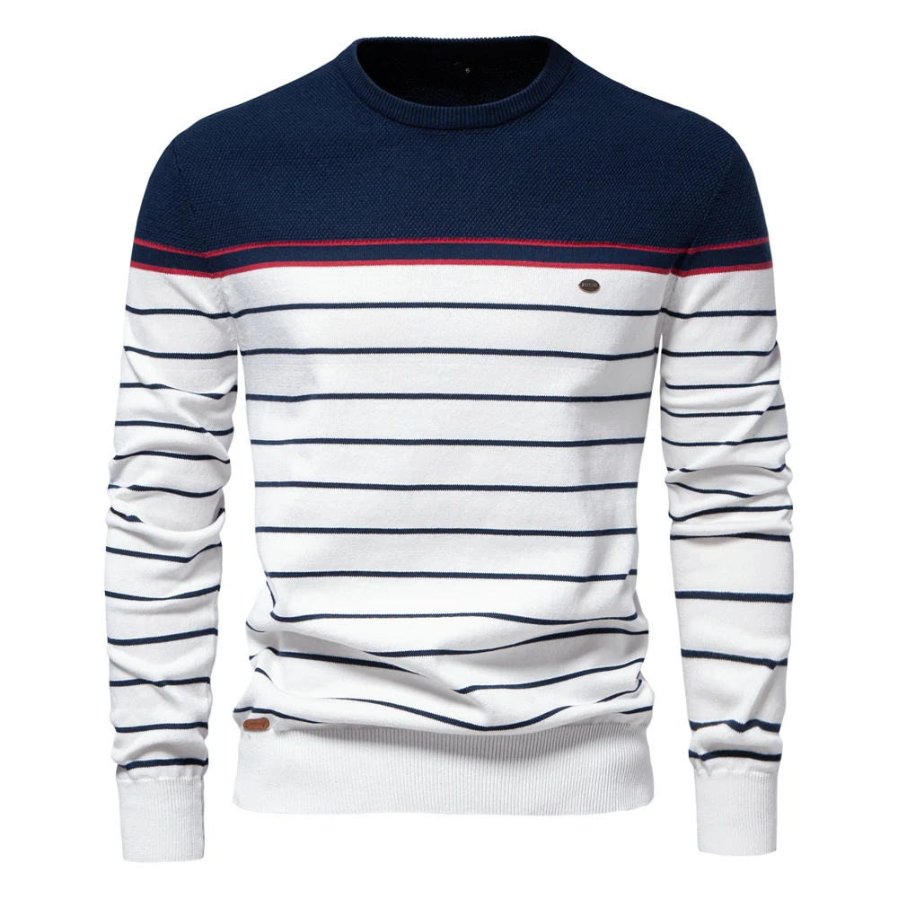 Striped round neck men's jumper in nautical style