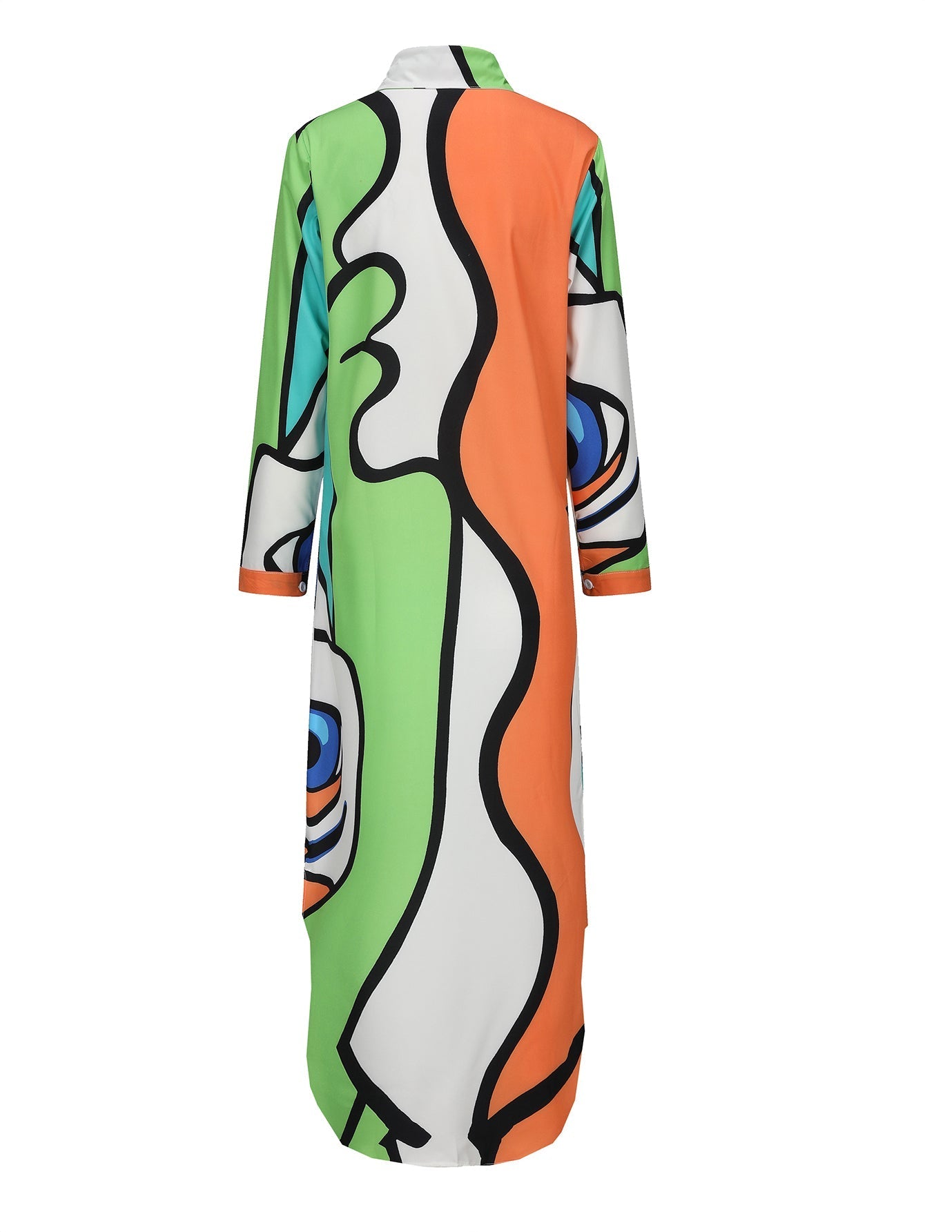 Women - Long Sleeve Dress - Comfortable Patterned Green Collar - Stylish Everyday Wear