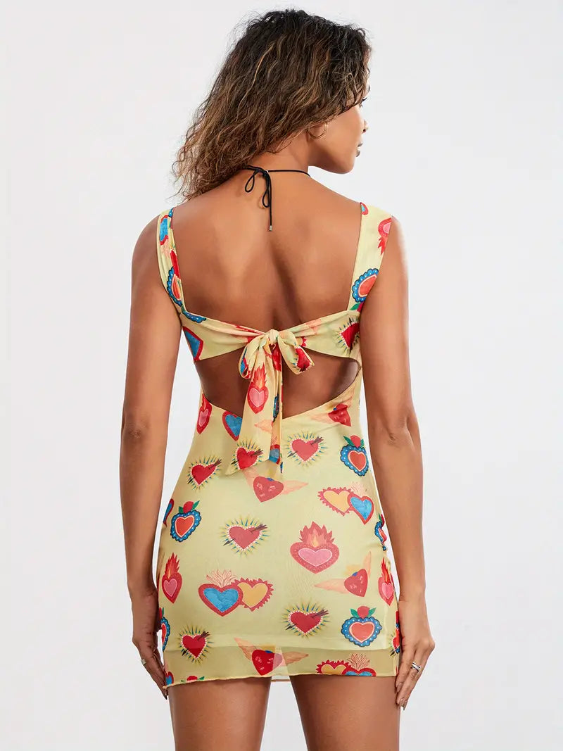 Halter dress with all-over print