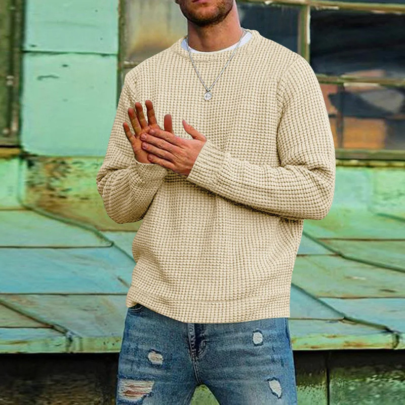 Textured round neck men's jumper for casual street style