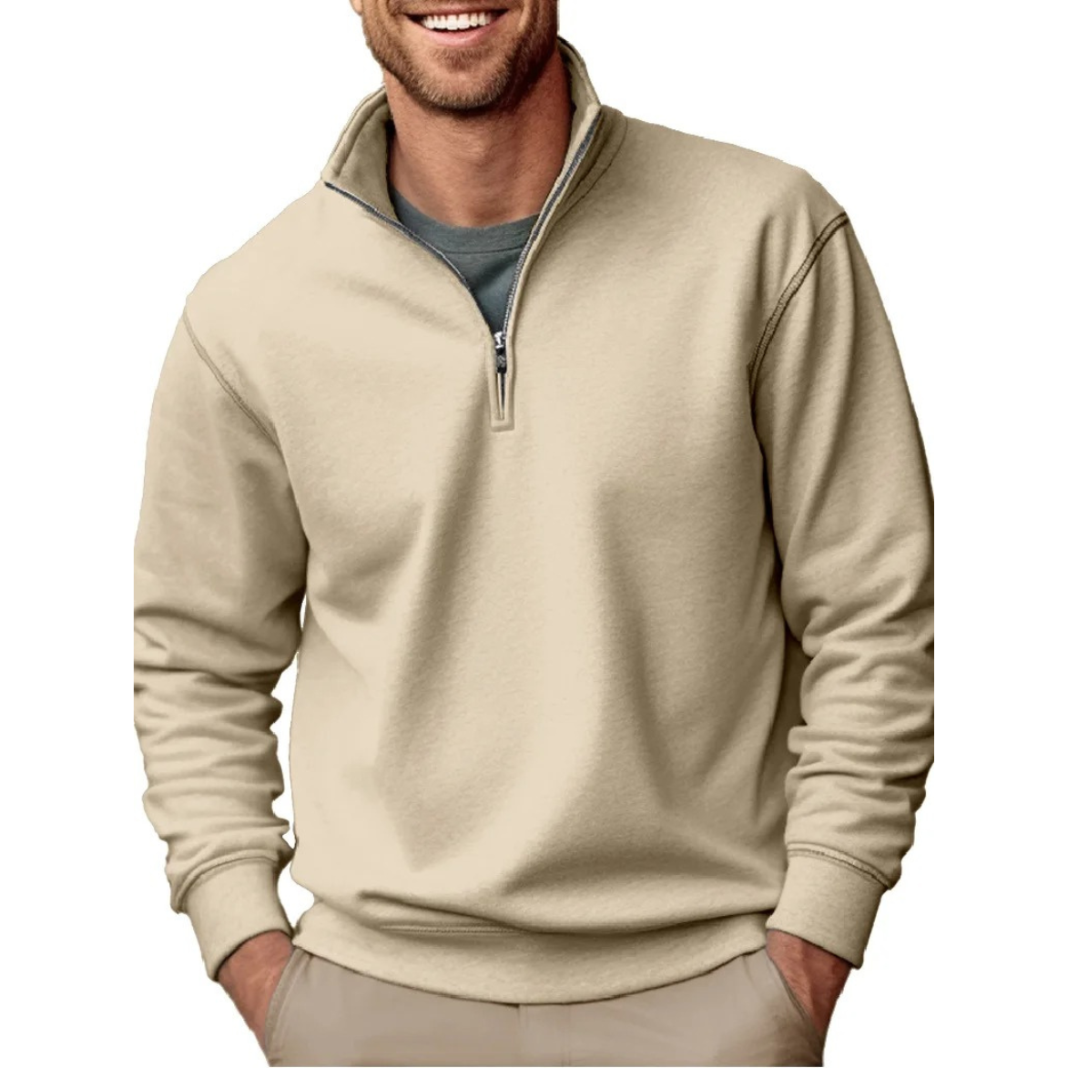 Comfortable sweatshirt with zip and stand-up collar