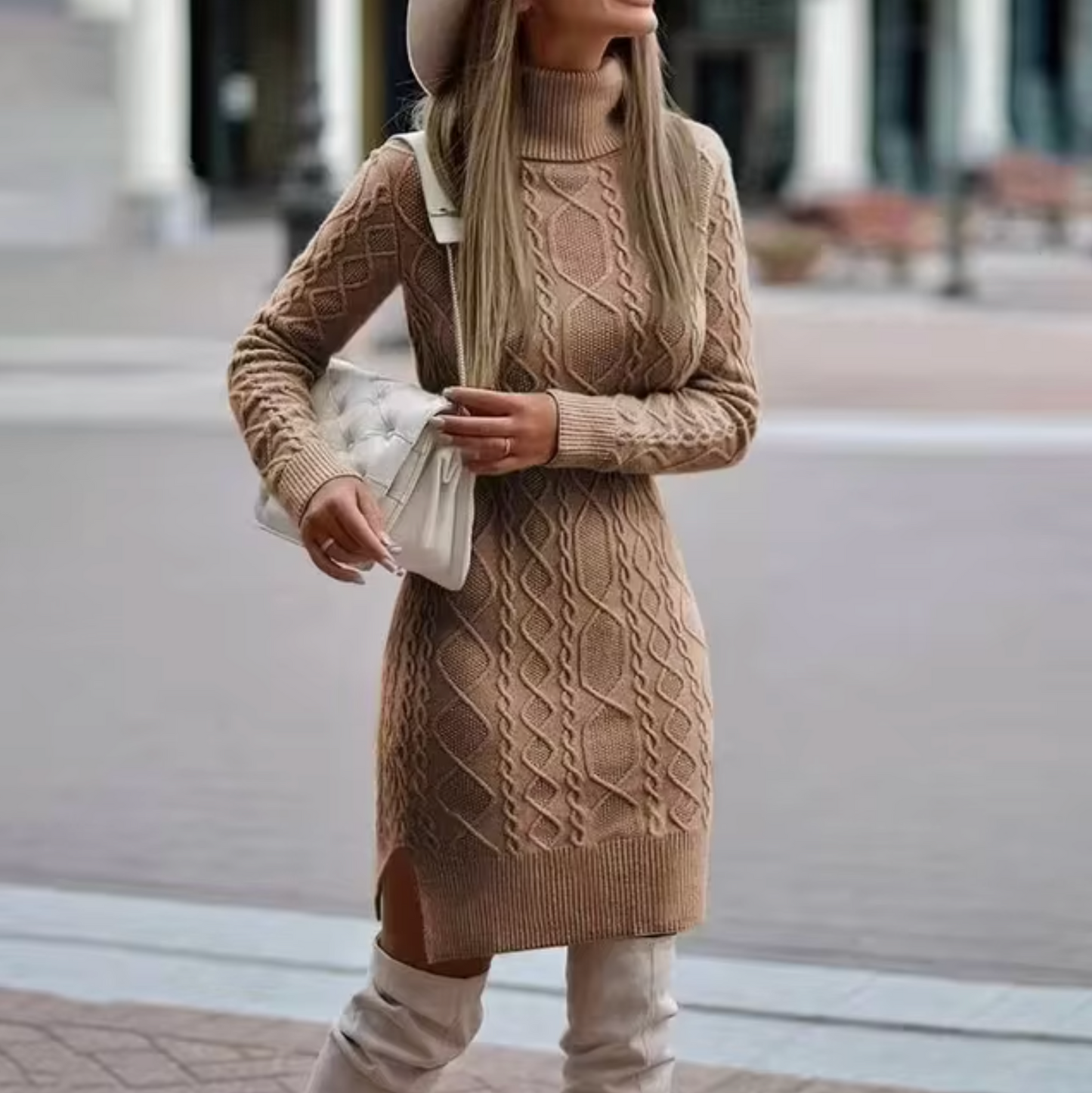 Knitted jumper dress with turtleneck