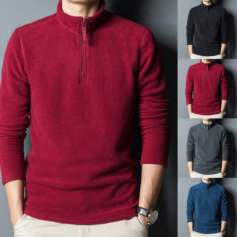 Classic fleece pullover with zip and stand-up collar