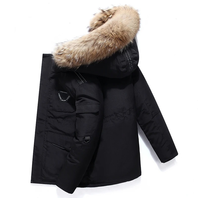 Winter Jacket With Detachable Fur Collar And Several Pockets