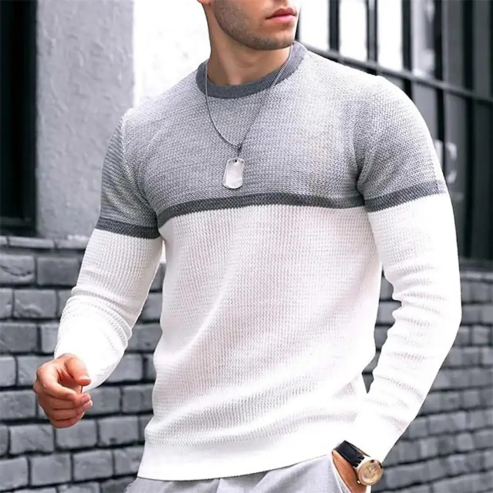 Men's jumper with colour gradient, slim-fit round neck jumper