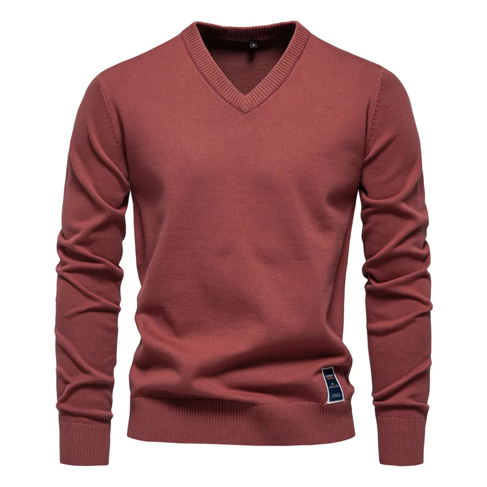 Classic V-neck men's jumper with subtle label detail