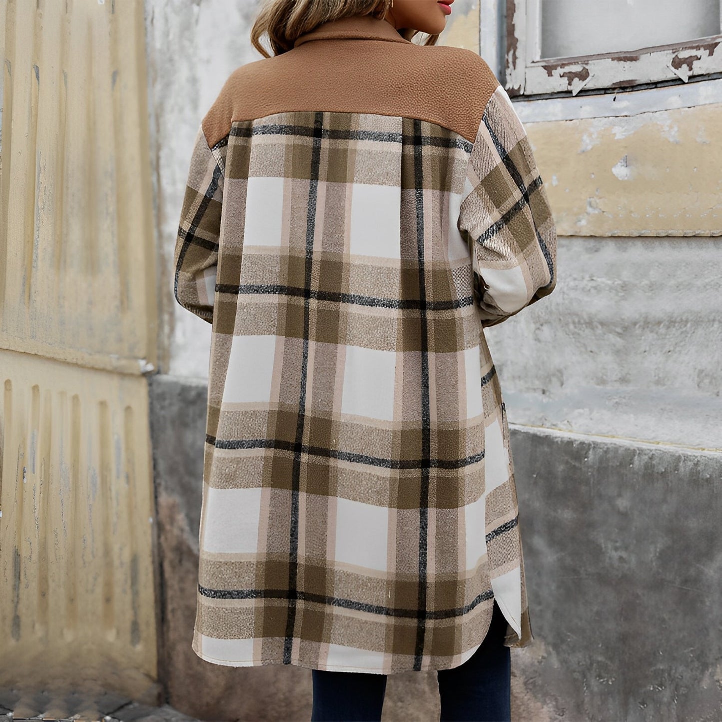 Women - Checked Coat - Woollen - Stylish Warm Outerwear for Cold Weather