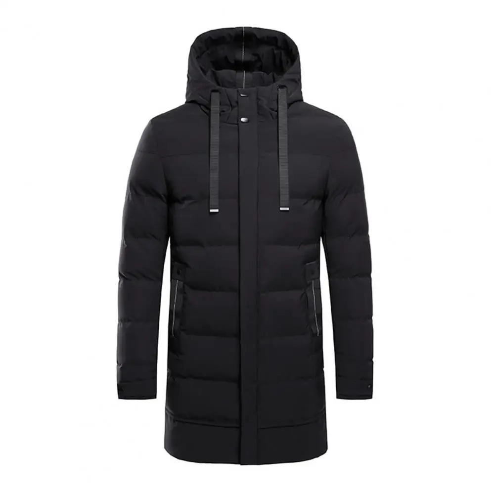 Men's puffer jacket with hood and zip front