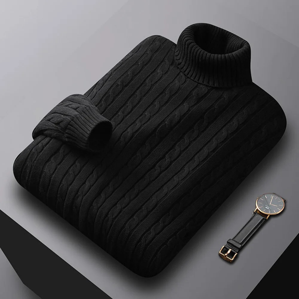 Warm turtleneck jumper with cable knit pattern