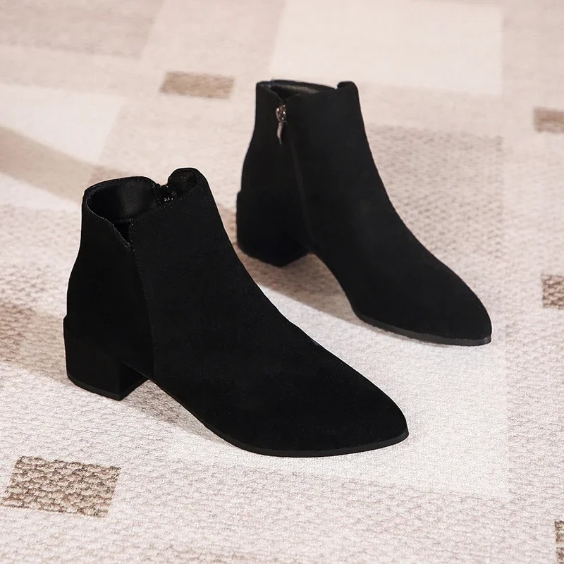 Low Heel Ankle Boots with Side Zip for Women