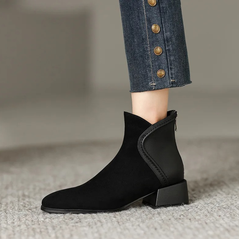 Stylish Ankle Boots with Cutouts and Low Heel