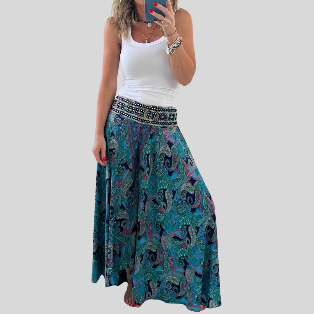 Boho chic paisley print palazzo pants