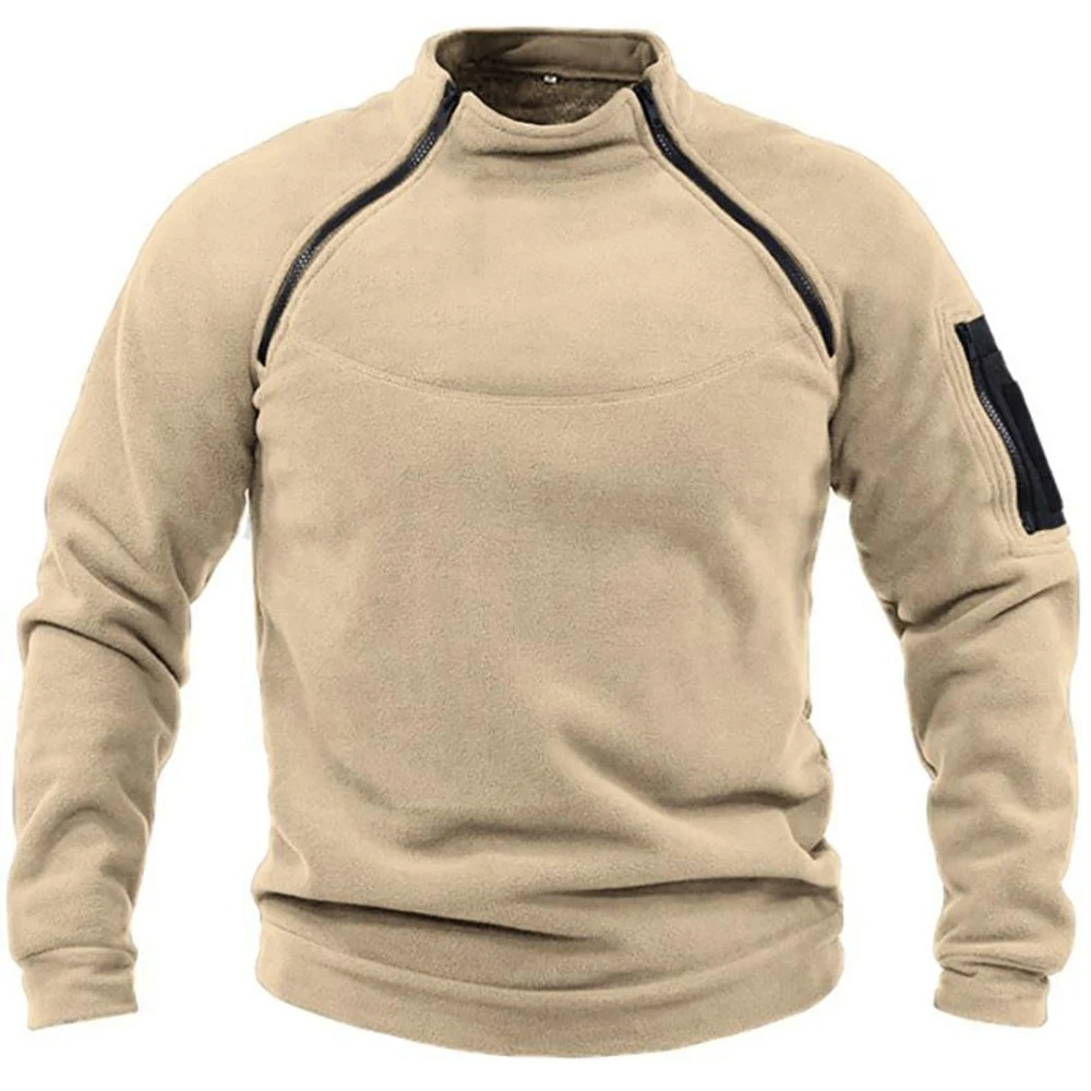 Tactical fleece pullover with zip and stand-up collar