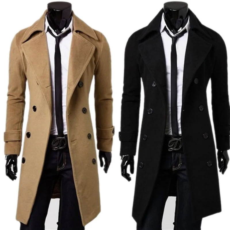 Long double-breasted coat with slim fit