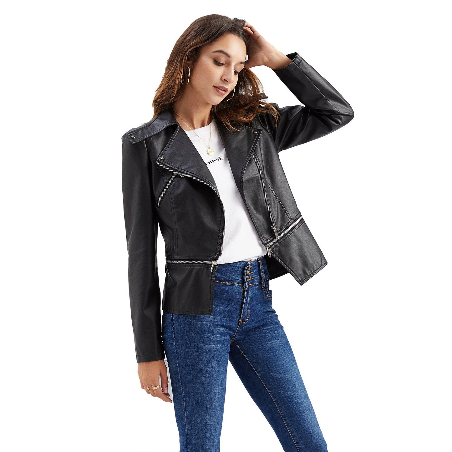 Women - Leather Jacket - Autumn Style with Detachable Hem - Trendy Fall Outerwear