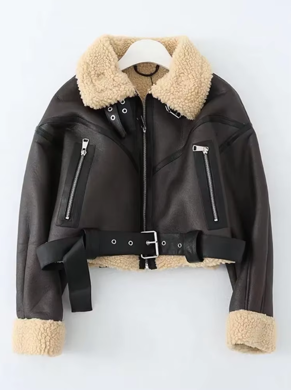 Leather fleece jacket