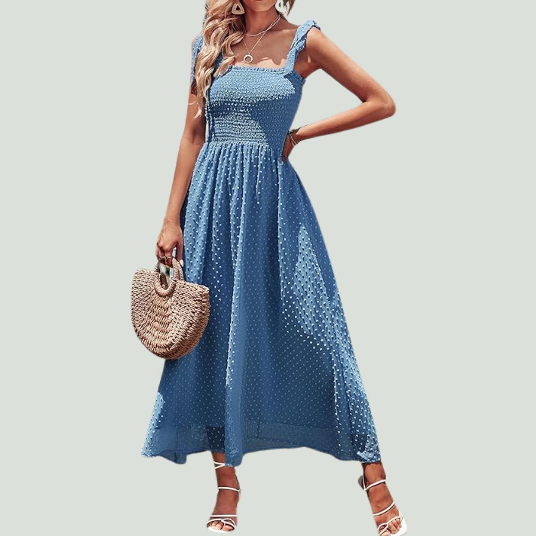 Airy maxi dress with a delicate polka dot pattern