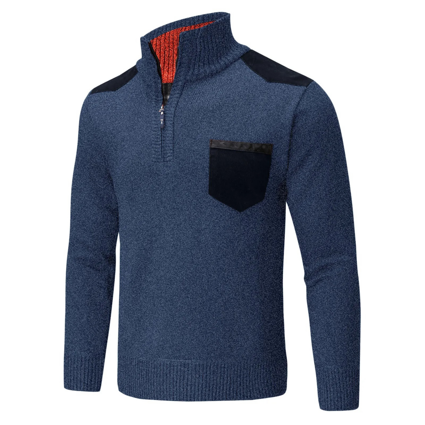 Knitted pullover with zip and breast pocket